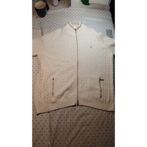 Lauren Ralph Lauren Womens 2X White Cable Knit Full Zip Cotton Cardigan Sweater